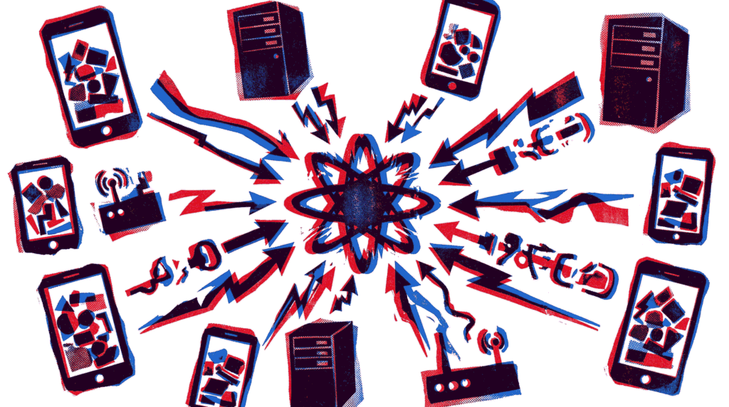 Federated learning diagram showing decentralized data training with model updates sent to a central server