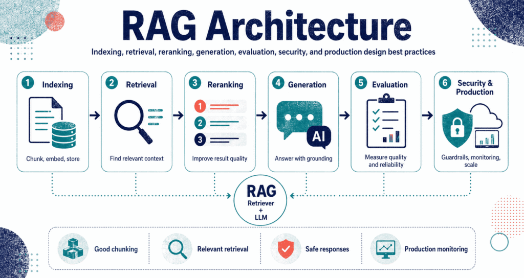 RAG Architecture workflow showing ingestion retrieval and generation