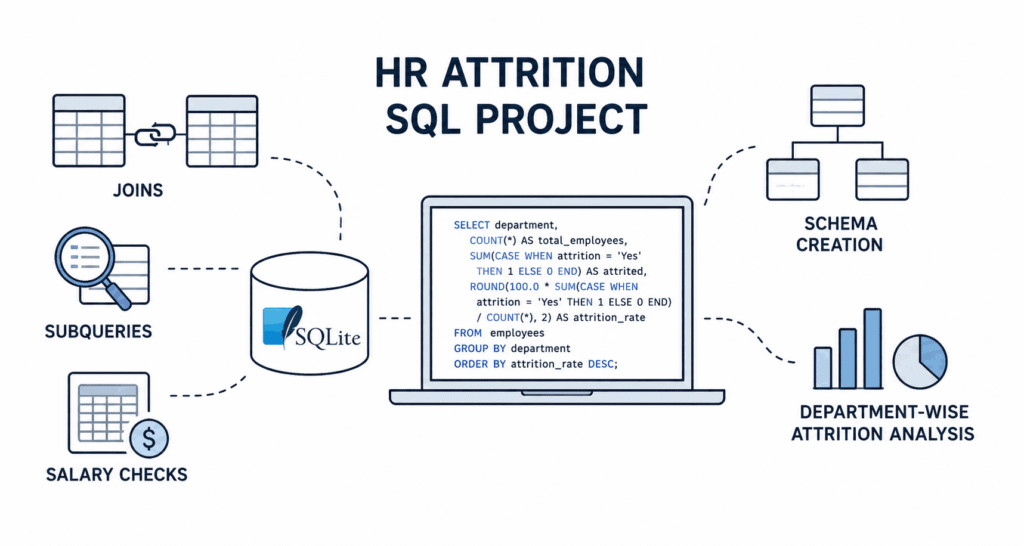 HR Queries & Attrition Check Using SQLite